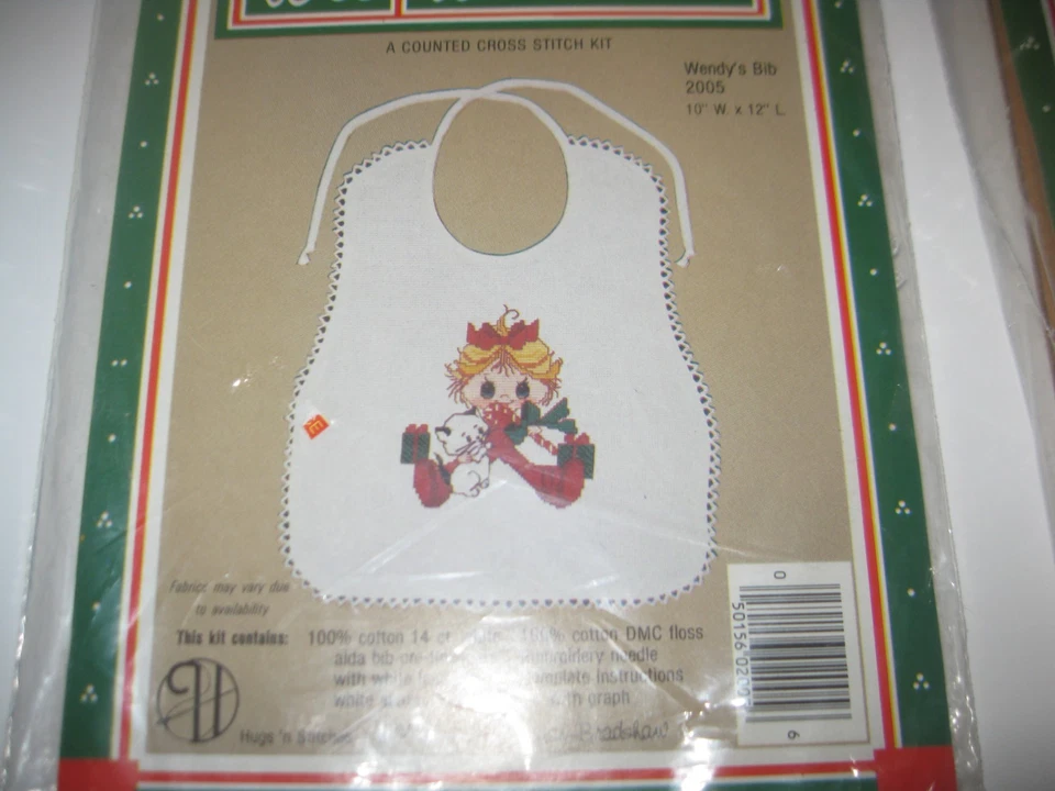 3 SEALED Wee Winsomes Wendy's Bib 2005 Counted Cross Stitch Kit 10" x 12" 1984 - Image 2 of 2