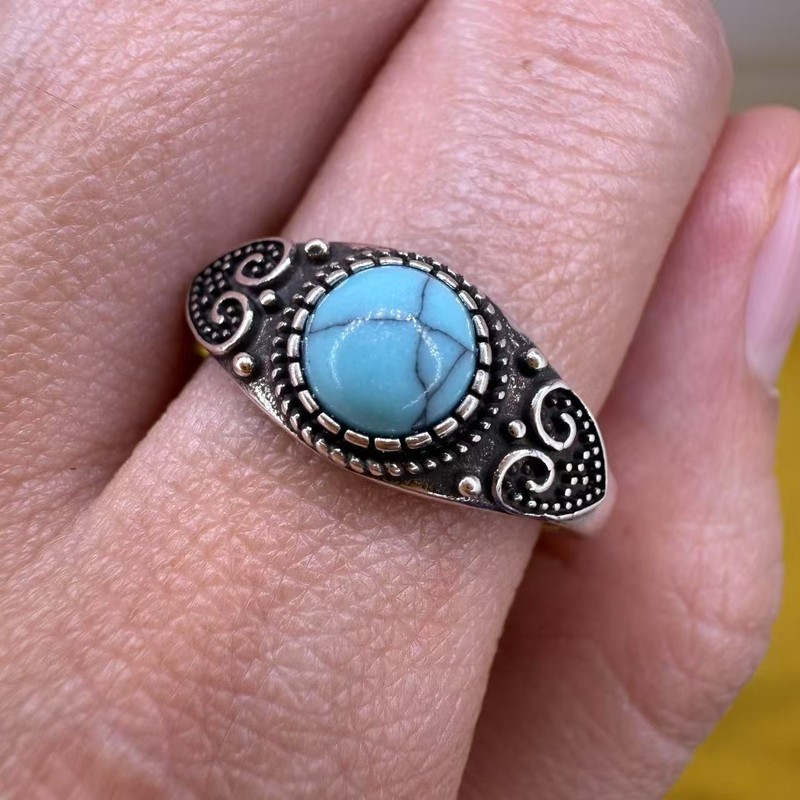 925 Sterling Silver Ring 6mm Natural Blue Turquoise Gemstone Handmade Heart Gift