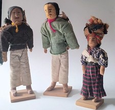 Vintage Guatemalan Folk Art Dolls Set of 3 - Handcrafted Mayan Fabric Figures