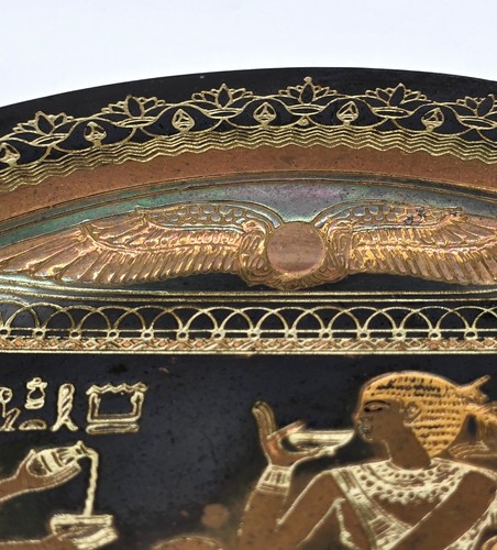 Vintage Egyptian-Themed Copper Etched Decorative Wall Plate Pharoah Servants - Picture 3 of 4