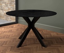 Black Wooden Drop Leaf Space Saving Round Extendable Dining Table with 2 chairs