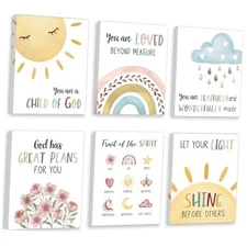 HOURIA Kids Bible Verses Wall Decor,Inspirational Christian Wall Art,Set Of 6 