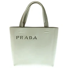 PRADA Punching Logo Handbag Tote Bag Cream-colored Used f103099a15f56976ea10873e