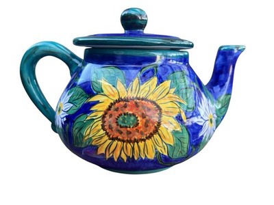 Bright Colorful Handpainted Blue Green Sunflower Teapot Bella Casa Valerio Ganza