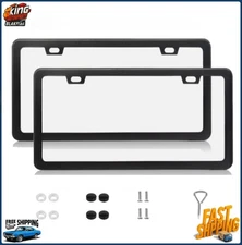 2Pcs Black Stainless Steel Metal License Plate Frame Tag Cover Screw Caps US