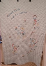 Vintage 1950s Embroidered Disney "Donald Duck Nephews" Crib Quilt 32" x 45"