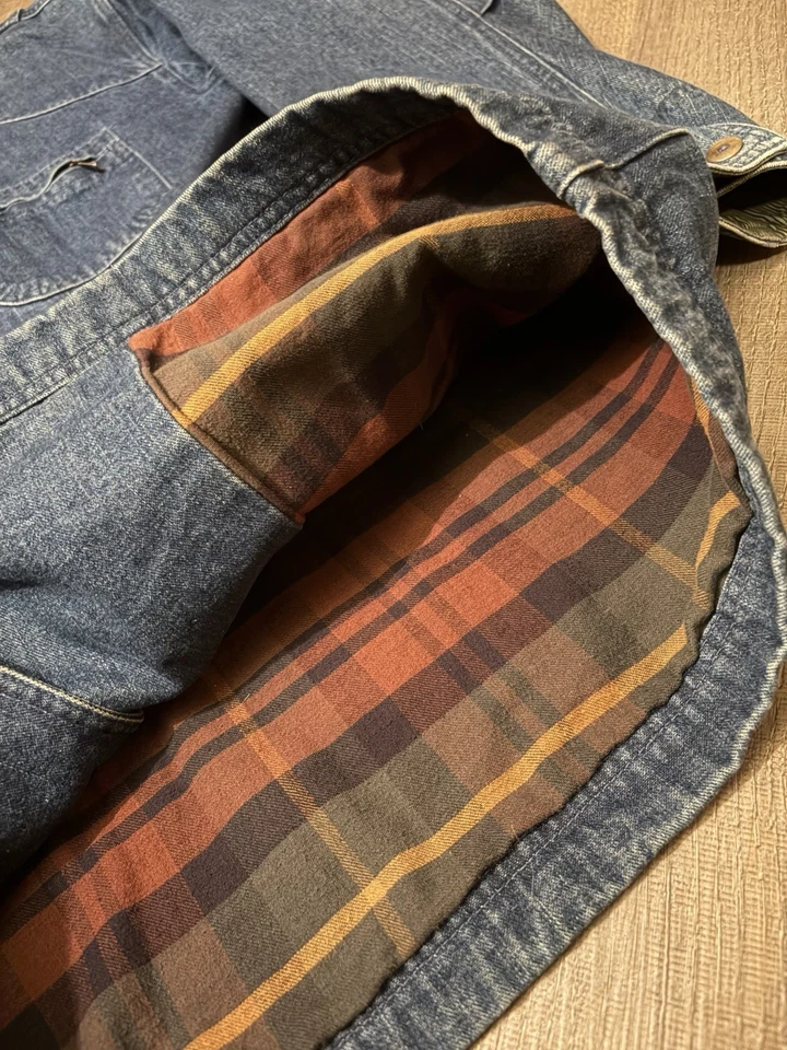 Vintage LL Bean Denim Chore Field Barn Jacket Flannel Lined Made in USA Large - Image 3 of 4