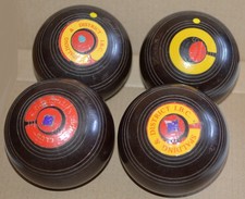 Set of 4 Henselite Super-Grip Lawn Bowls Size 1 Black BIBC F93