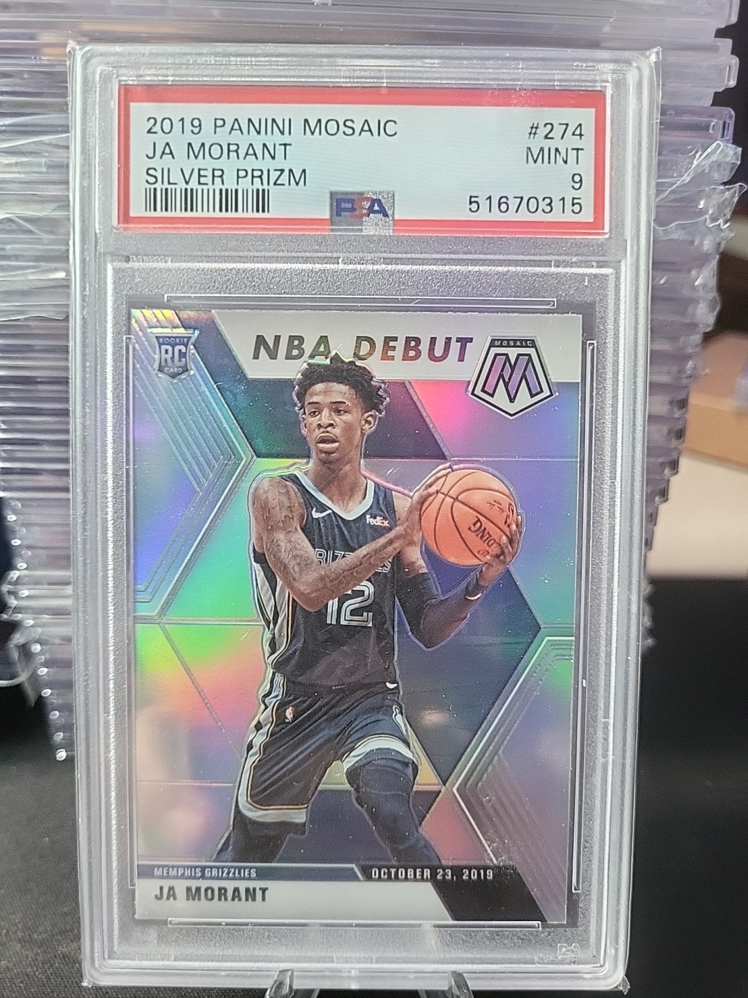 2019 Panini Mosaic NBA Debut Silver #274 Ja Morant RC Rookie PSA MINT 9