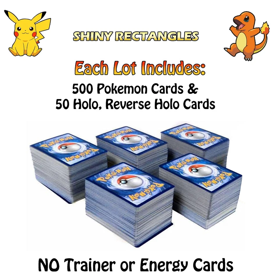 500 Pokemon Card Lot + 50 Holo, Rares, Reverse Foils - Gift Box Bulk Collection - Image 2 of 4