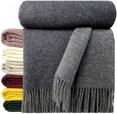 SALE! Wolldecke 100% Schurwolle Wohndecke Decke 140x200cm Grau-Dunkelblau DF - Bild 1 von 4