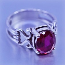 Size 7, vintage Sterling 925 silver filigree ring with ruby
