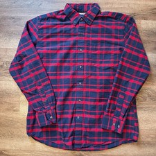 Casual Button Down Mens Large Red Navy Blue Plaid Rugged Flannel Shirt