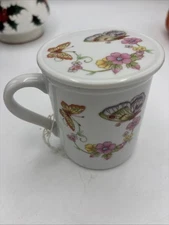 TOSCANY COLLECTION Butterflies 8 oz. coffee Mug / Cup with lid Made In Japan