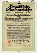 Preu&szlig;ische Staatsanleihe, Berlin, 4 1/2% Schuldv., 1937 (500 RM)  gelocht