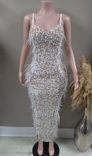White wedding gown pearl dress white feather gown formal dress