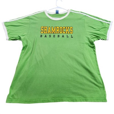 Shamrocks Baseball Ringer T Shirt Mens XL Green White Stripe Graphic Cotton