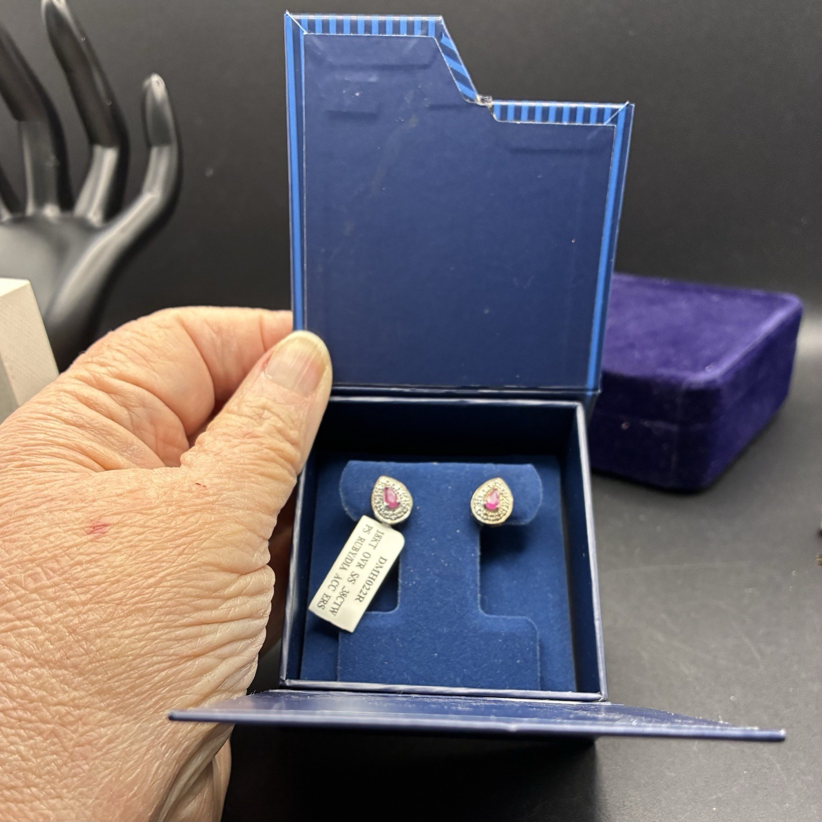 Never Worn, Ruby & Diamond Teardrop Shape Post Ea… - image 2