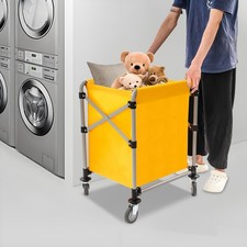 Folding Laundry Cart W/ Wheels 220lbs Capacity Commercial Rolling Hamper Yellow