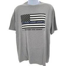 USAF Support Our Airmen Gray American Flag Graphic T-Shirt Men Size 2XL