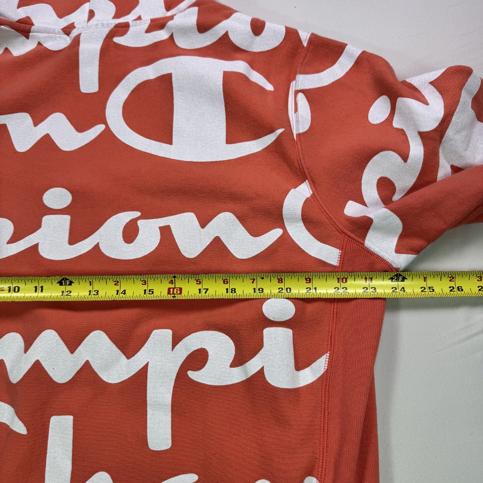 Champion Reverse Weave Allover Script Hoodie Cora… - image 9