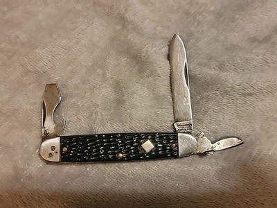 Vintage 40s Winchester Scout 3 Blade Trademark USA Pocket Knife Jigged Scales