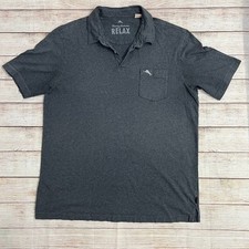 Tommy Bahama Relax Polo Shirt Gray Pima Cotton Pocket Short Sleeve Mens Large