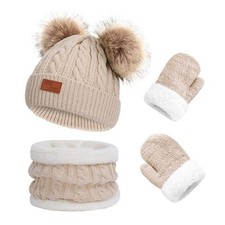 Baby Winter Hat Scarf Glove Beanie Set Girls Boys Pom Pom Knitted Beanie Mitt...