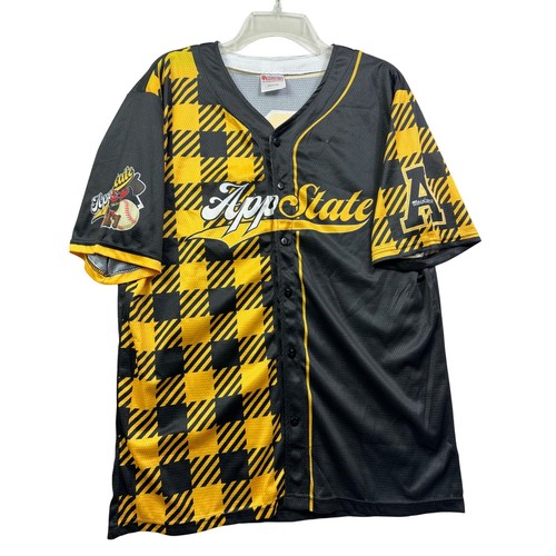 App State Mountaineers Baseball Jersey Black Yellow Plaid Men's size XL