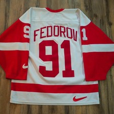 SERGEI FEDEROV Detroit Red Wings 1990s Nike Home White NHL Hockey Jersey 48 New
