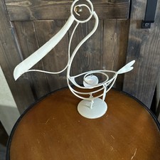 Art Metal Shabby Chic Sea Side White Pelican Votive Home Décor Candle Holder