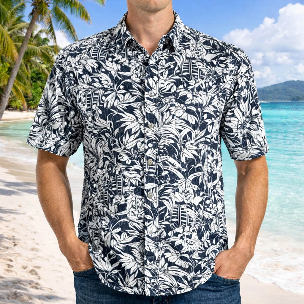 Columbia Hawaiian Aloha Shirt Small Rivermont Floral Tropical Black White NWT