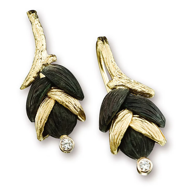 SARAH GRAHAM Rattlesnake Grass Collection Four Shell DIAMOND Earrings 18KT GOLD