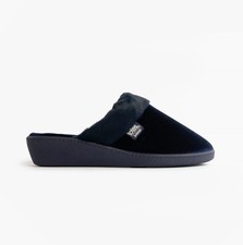 Image of Totes Isotoner Sparkle Velour Heeled Womens Polyester Slip-On Navy Mule Slippers