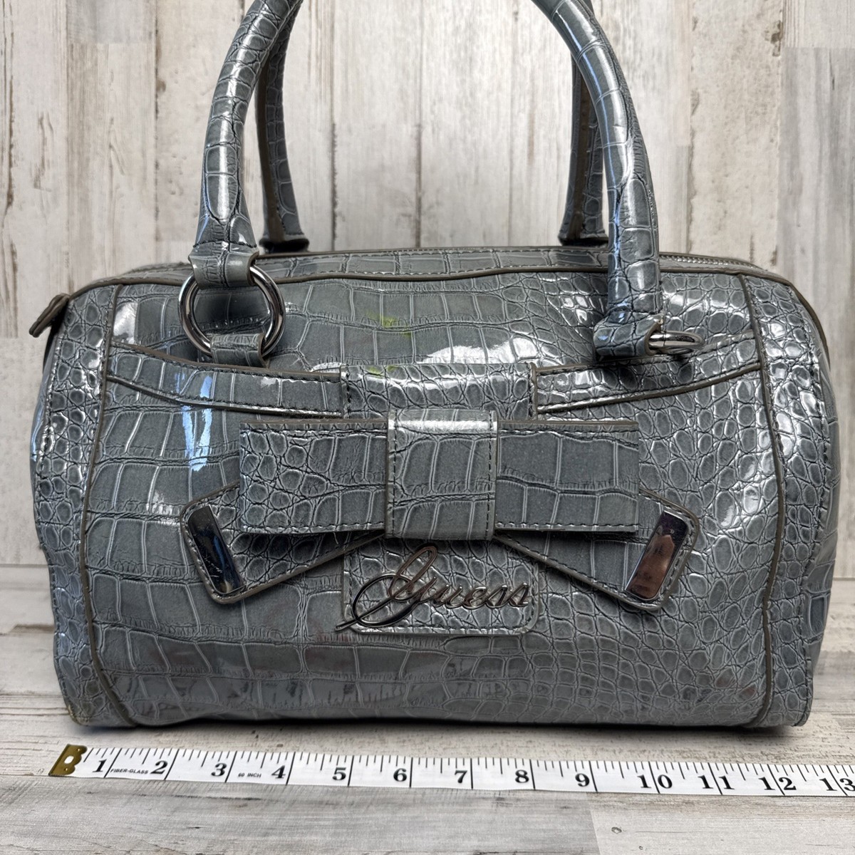 Y2K Vintage GUESS Grey With Bow Crocodile Handbag Tote Purse | eBay