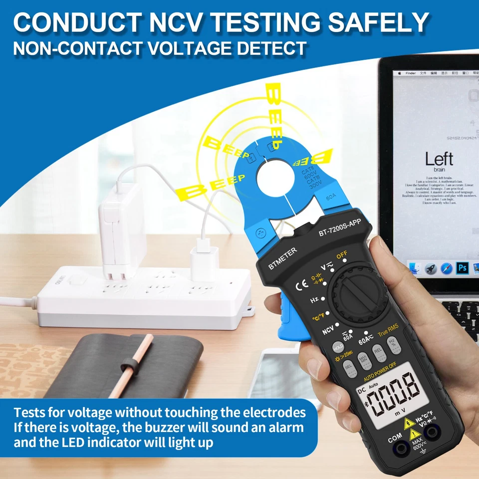 Strommessgerät TRMS AC/DC 6A Digital ZangenMultimeter Zangenmessgerät Stromzange - Bild 4 von 4