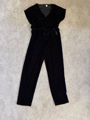 Gap: Womens Velour Jumpsuit Black Size 12 Tall Short Sleeve V Neck Holiday Party