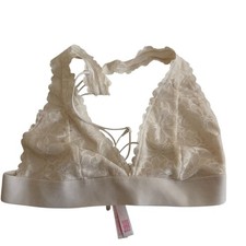 VS Pink Bralette Women's Medium Ivory Lace Unpadded Bra Adjustable Lounge