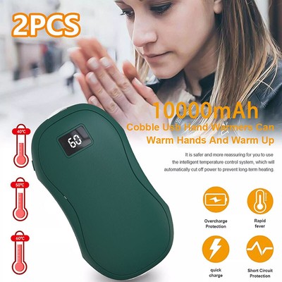 2X 10000mAh Rechargeable Hand Warmers USB Power Bank Electric Fast Heater Warmer