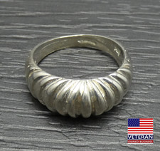 Sterling Silver Classic Scalloped Dome Top Striped Unique Band Ring Size 7