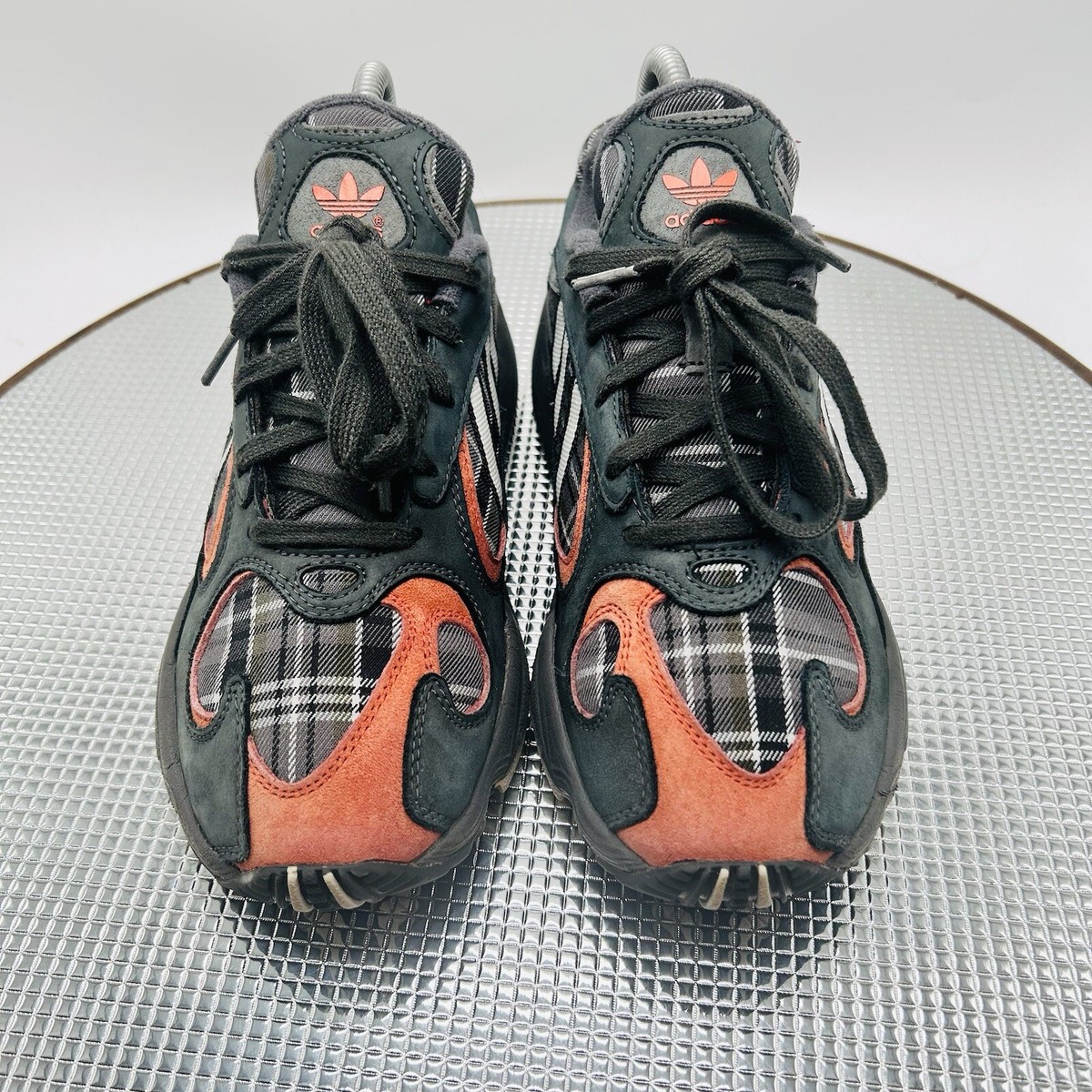 Adidas Yung-1 Mens Size Black Orange Plaid Shoes Comfort Sneakers EF3967