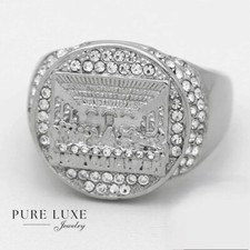 Men's Stainless Steel Last Supper Cubic Zirconia,Ring 7 8-13 High Polish Box