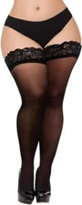 Plus Size Thigh High Stockings for Women – Black Lace Top Stay Up Sheer Thigh...