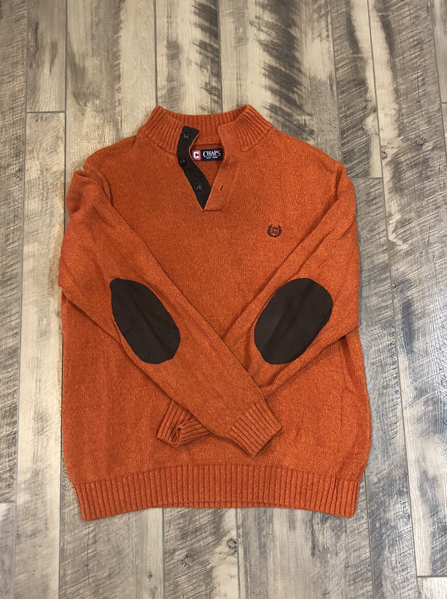 Chaps Orange Collared Pullover Sweater Brown Elbo… - image 2
