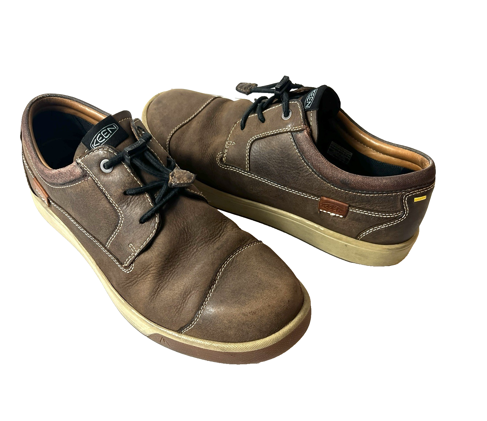 Scarpa Oxford Keen da uomo taglia 11 comoda casual in pelle marrone chiusura a levetta tutti i giorni