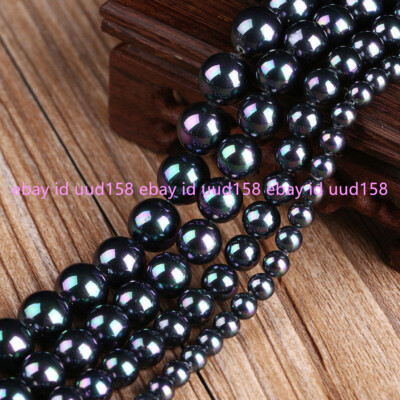 8/10/12mm Rainbow Black South Sea Shell Pearl Round Beads Loose Beads ...