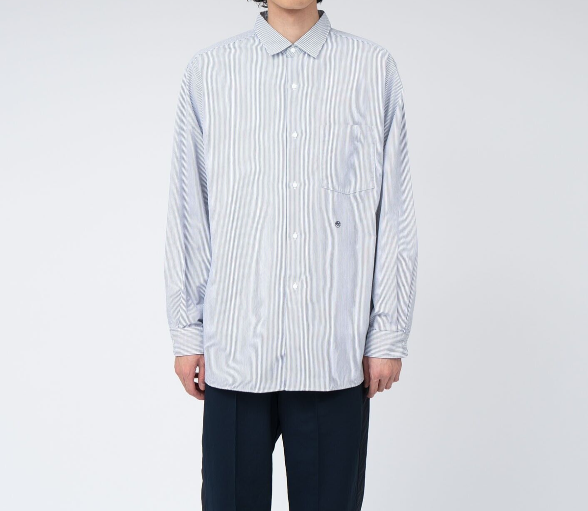 ASK availability First) nanamica Regular Collar Stripe Wind Shirt