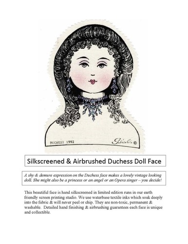 Cloth Art Doll Pattern "The Duchess" With Silkscreened Face by G Cardy Designs - Picture 3 of 5
