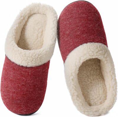 Women's Cozy Sherpa Fleece Slippers with Memory Foam House Shoes Slip on