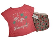 Carter's 3pc Girl's Pajama Set PELICANS Shorts Size 4 "I Wake Up Flamazing"